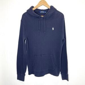 Polo Ralph Lauren Waffle Knit Long Sleeve Hoodie Shirt Mens Medium Navy Blue